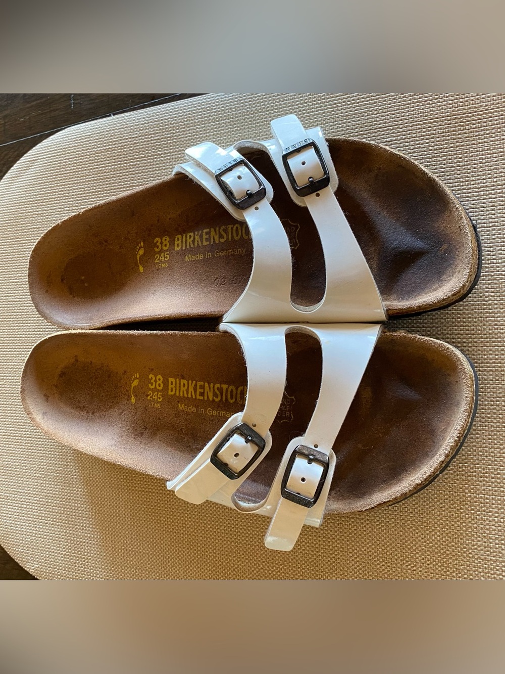 Women’s BIRKENSTOCK White Patent Leather Double Strap Sandals Size 38